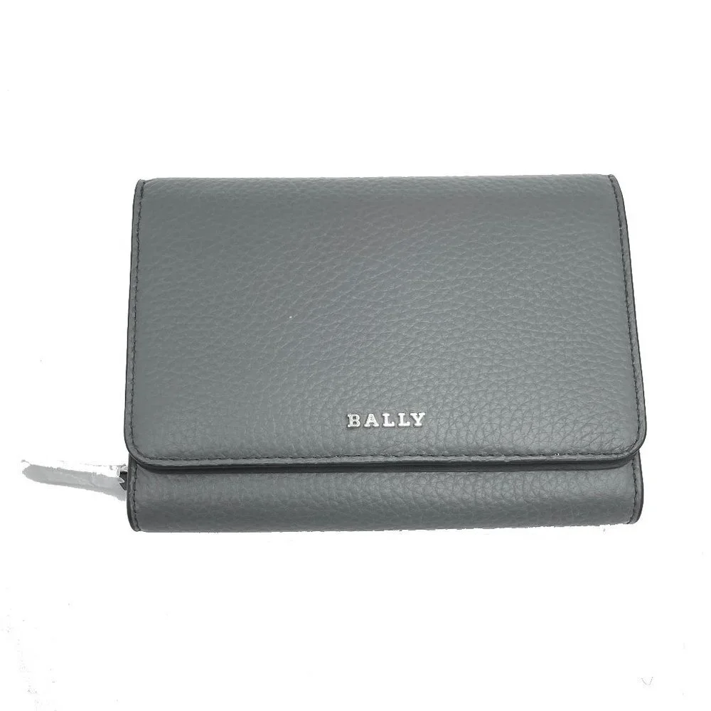 Bally Woodi Gray Pebbled Leather Bifold Wallet‎